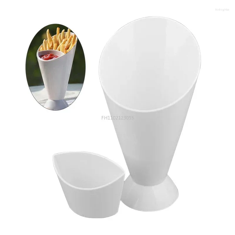 Tazones auto soporte 2 en 1 fritas francesas tazas salsas de plástico plato ketchup taza de inclinación de dos accesorios de cocina de dos pisos