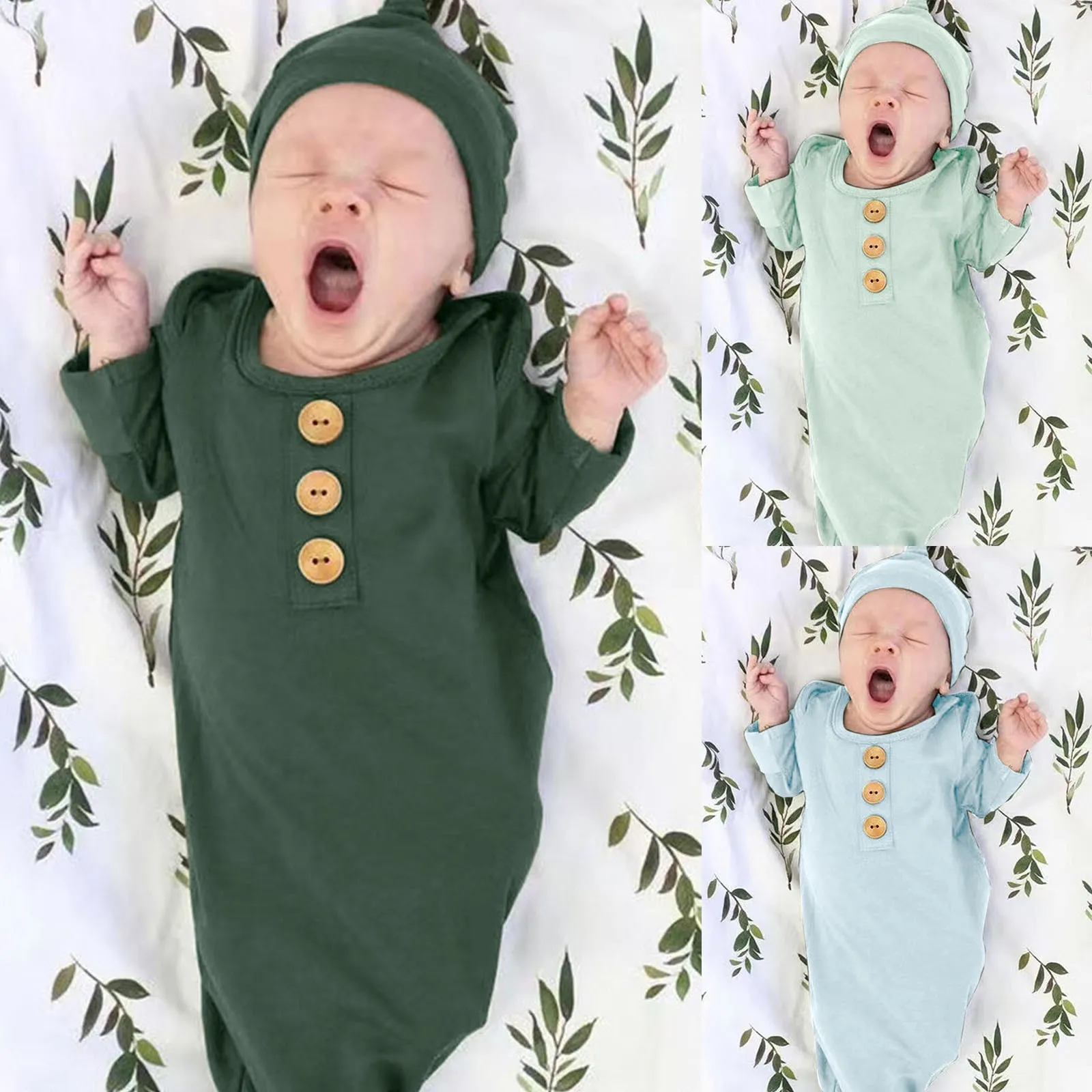 Newborn Baby Boys Girls Hat Set Soft Bamboos Viscose Infant Sleeper Baby Sleep Gown Baby Boy Apparel 12 Month Baby Boy Clothes