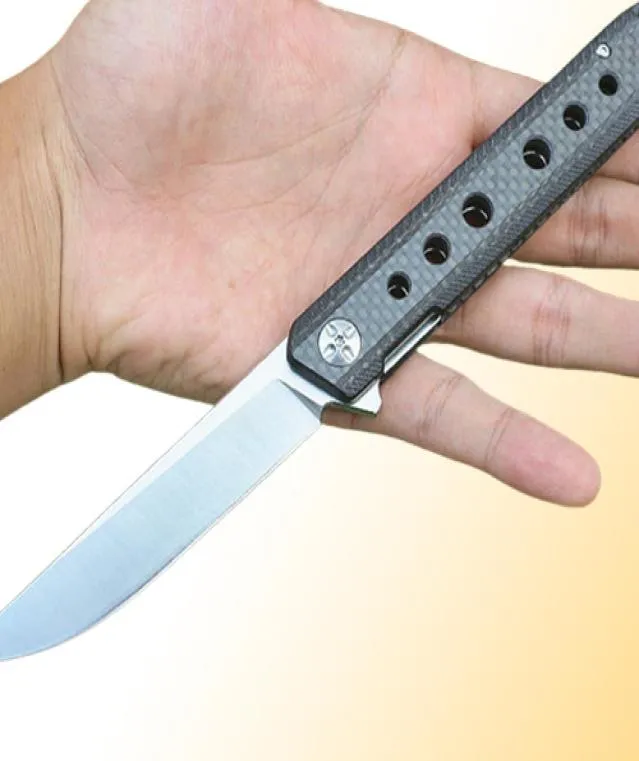 Bollbärande flipper av hög kvalitet D2 Satin Drop Point Blad Black Carbon Fiber Handle EDC Pocket Knives Gift Knife5485922