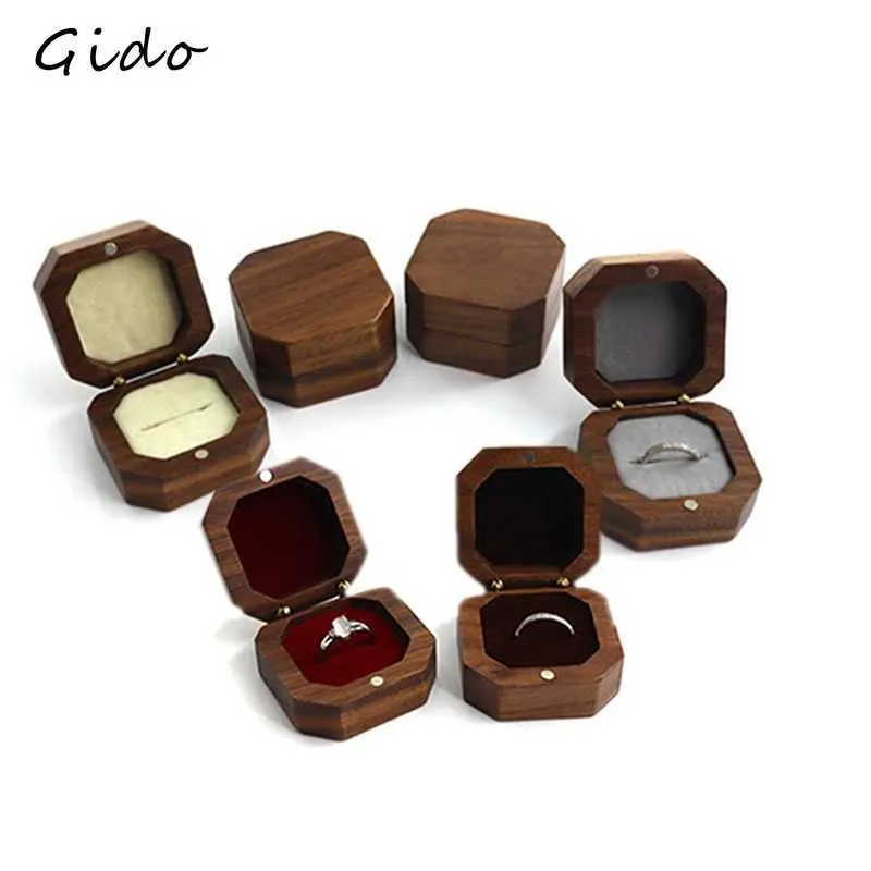 Jewelry Boxes Black Walnut Octagonal Ring Box Jewelry Organizer Storage Box Simple Wedding Suggestions Ring Box Gift Display Box