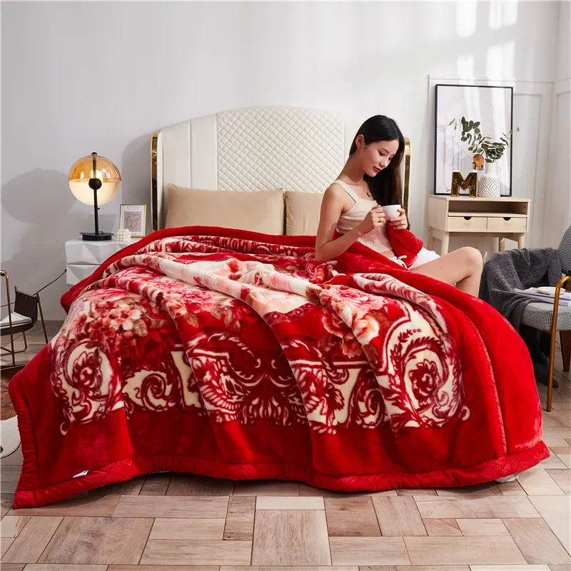 Coperta invernale a doppio strato addensato inverno coperta singolo e doppio matrimonio rosso coperta da letto a molla trapunta 2-4,5 kg
