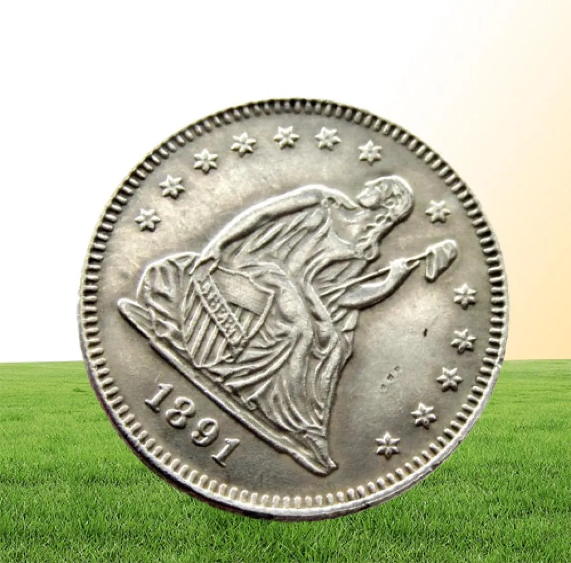 US Coins 1891 Pos Zittende Liberty Quater Dollar Silverted Craft Copy Coin Brass ornamenten Home Decoratie Accessoires5524843