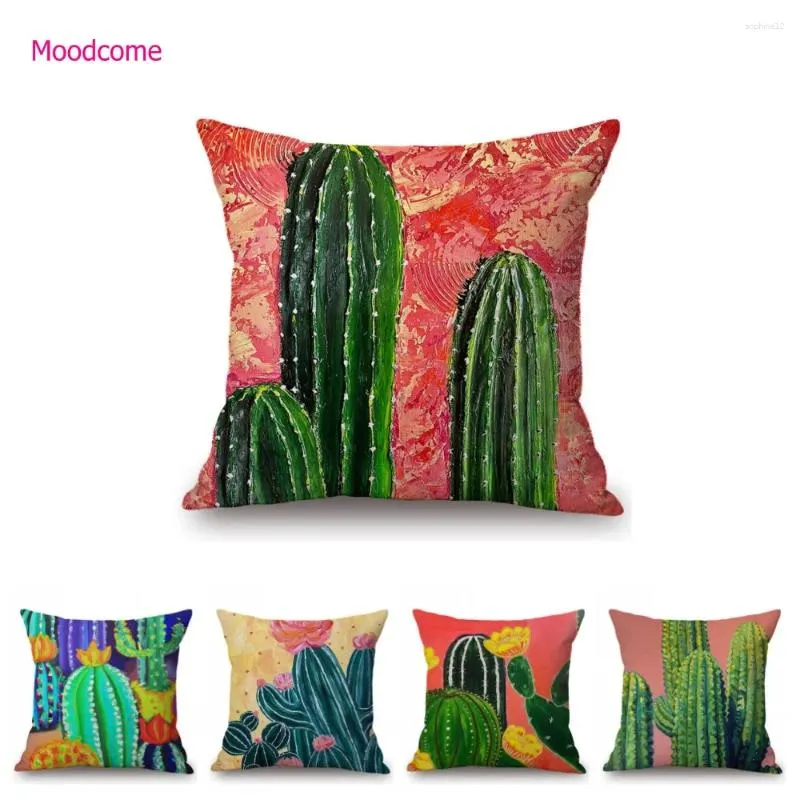 Pillow Colorful Cactus Prick Pear Flower Botanical Tropical Succulents Painting Art Linen Living Room Decor Case Cover