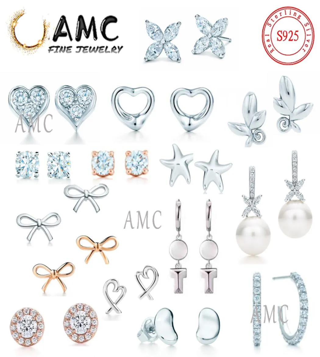 Boîte-cadeau AMC 925 Boucles d'oreilles en argent sterling LOVE LOVE Classic Rignestone Sparkle Whole Oreing Luxury Designer Bijoux Wom2306914