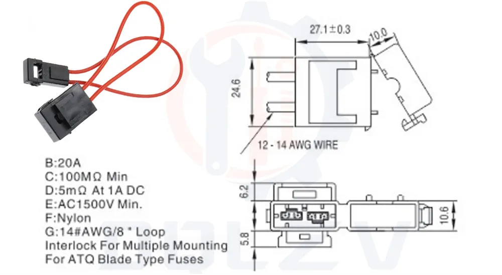 Medium ATC Fuse Holder In-line 18/16AWG Wire Copper 32V Power Blad with Small Fuse and Car Blade Fuse 2A 3A 5A 7.5A 10A 15A 20A