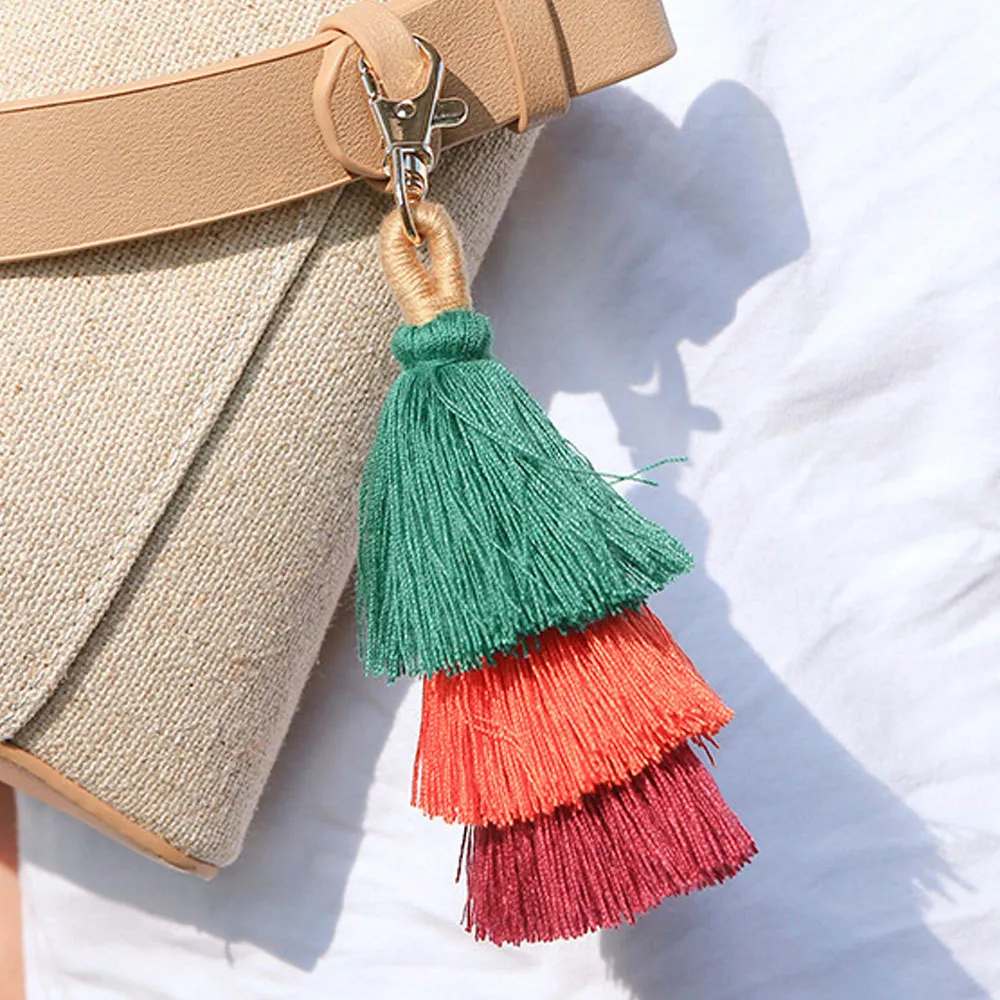 1Pc Handmade Tassel Key Chain Women Colorful Boho Tassel Keychain Bag Pendant Charm Key Chain Car Key Rings Fringe Jewerly Gifts