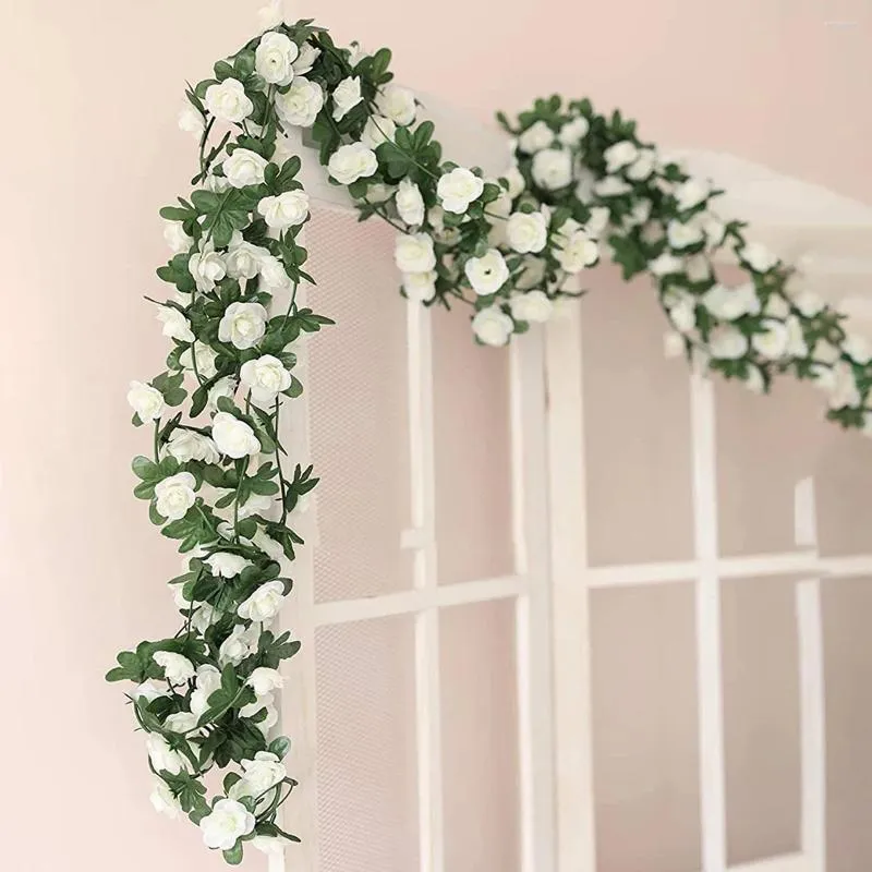 Dekorativa blommor 2st Rose Artificial Christmas Garland för bröllop hemrum Dekoration vår Autumn Garden Arch Diy Fake Plant Vine