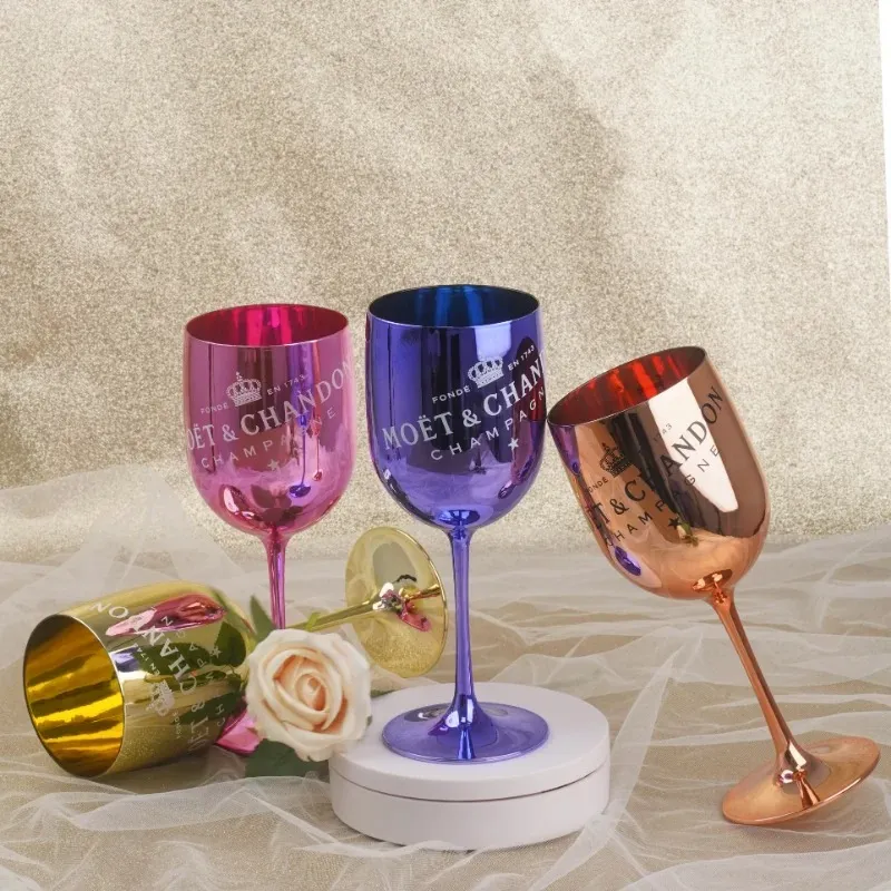 Rose Red Acrylic Cups Electropating Goblet Outdoor Camping Family Gathering Juice Champagne Coupes vinglas