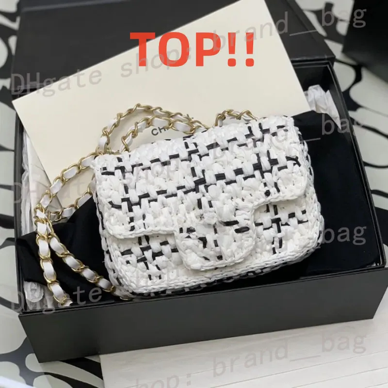 10A TOP quality Flip Bag designer bags 17cm Woven cotton straw bag woman shoulder bag chain bag lady Cosmetic Bag With box C503 FedEx sending