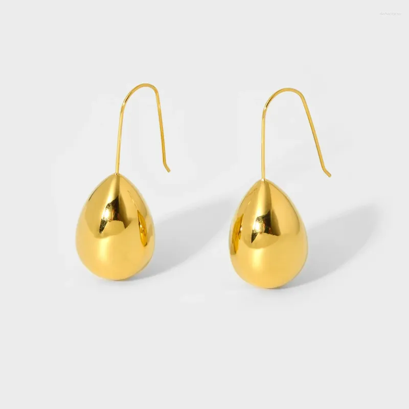 Dangle Earrings INS Trend 16K Gold Plated Stainless Steel Fish Hook Teardrop For Women Texture Waterproof Drop Jewelry