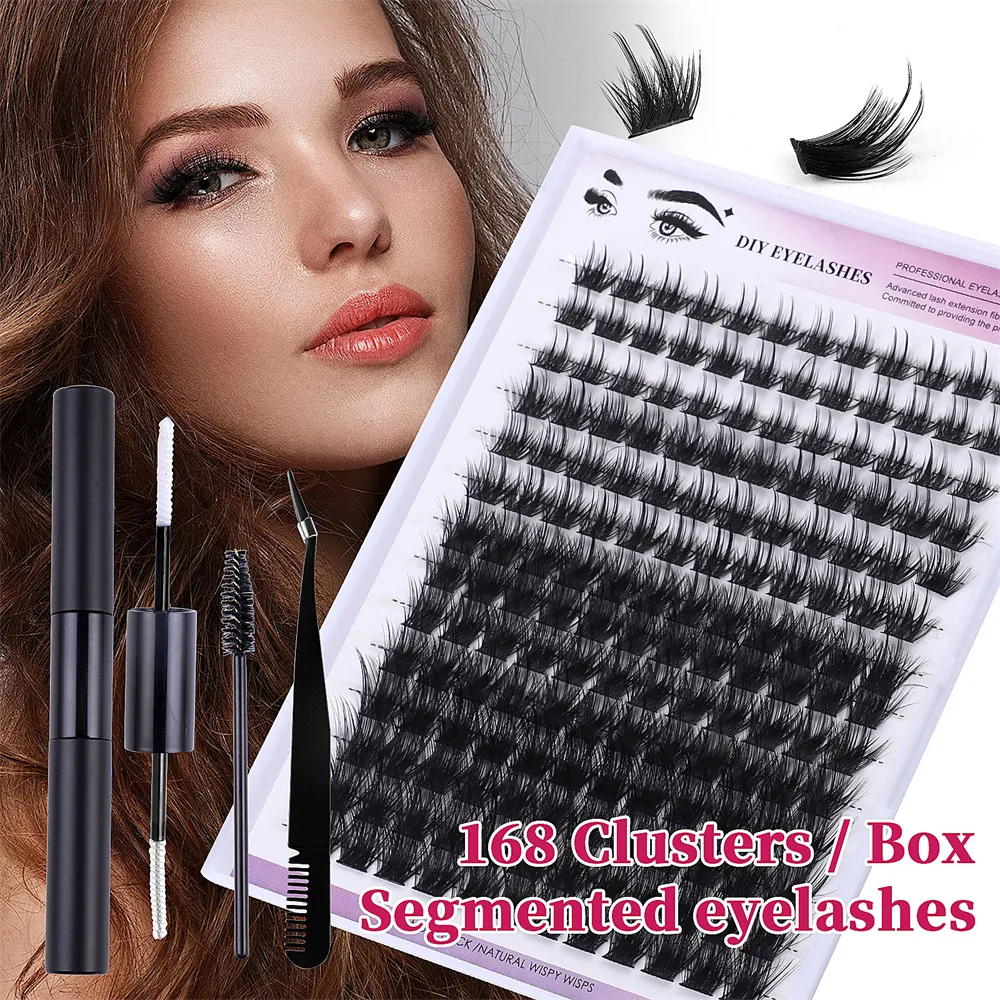 14 Rows DIY segment false eyelash glue tweezers Full lashplus segmented Thin Band Soft simulation persistent Curling lashes combo pack Multi-scenario application