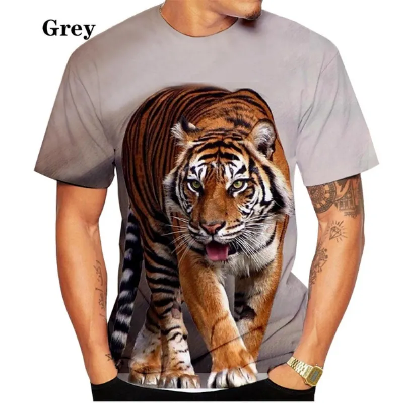 Mäns 3D Fire Tiger Printing Short Sleeve T-shirt Summer Hot Style Loose and Bekväm stora mäns 2023