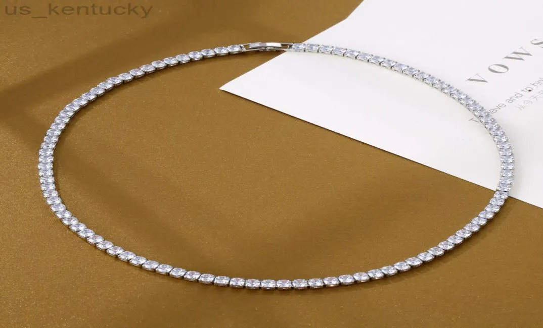 Pendanthalsband Trendiga 4mm Lab Diamond Necklace White Gold Filled Party Wedding Halsband för kvinnor Bridal Tennis Chocker Jewelr3055252