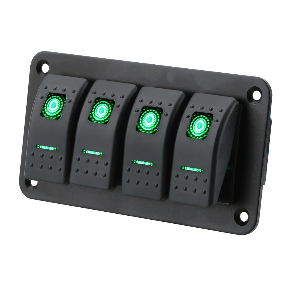 5 Gang Green LED Light Toggle Switch Panel Voltmeter USB Car Boat Marine Truck E - Foto 9