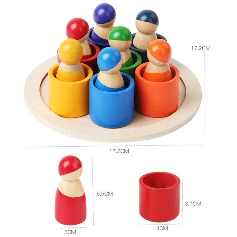 Монтессори детская деревянная радужная радужная головоломка Toys Art Color Sorting Matching Games