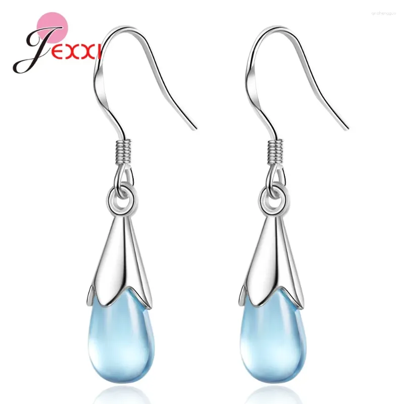 Dangle Earrings Fine 925 Sterling Silver Dangler Drop Eariring Blue Opal Cubic Zircon Stone Ear Accessory Nice Birthday Gift For Girlfriend