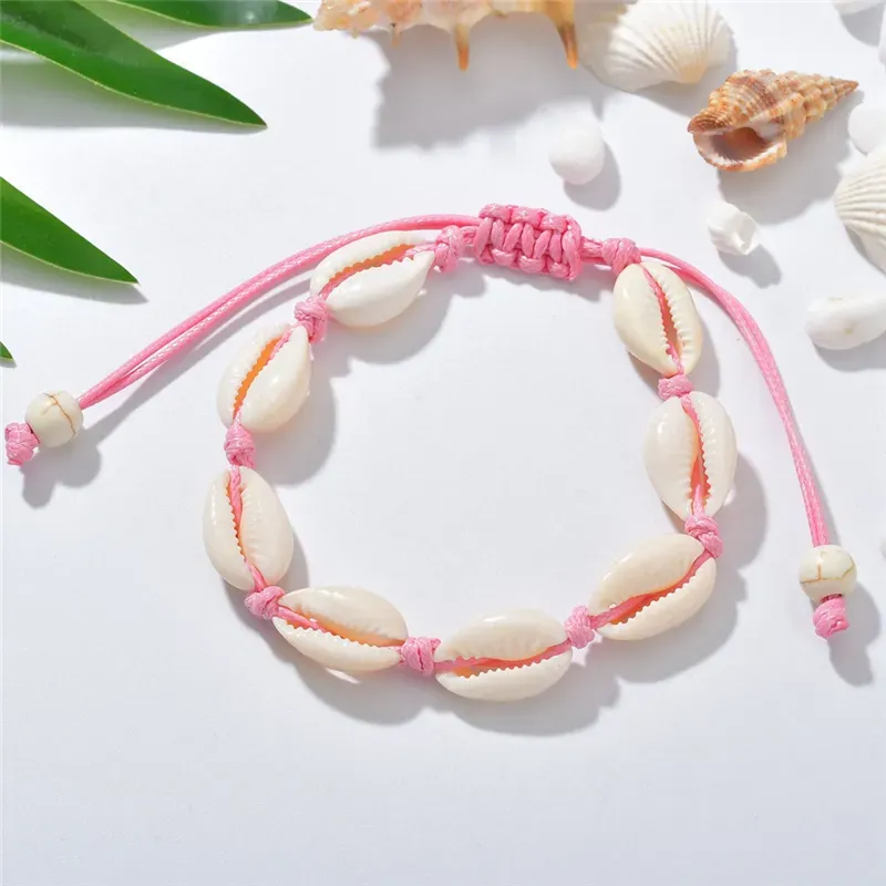 Handmade Shell Bracelets Natural Seashell Hand Knitted Adjustable Rope Bangles for Women Girls Accessories Beaded Strand Beach Jewelry Charm