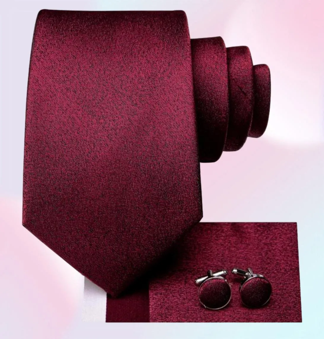 Bow Ties Business Bourgogne Red Solid Silk Wedding Tie för män Handky manschettknappar Mens Nathtie Fashion Designer Party Drop Hitie4251800