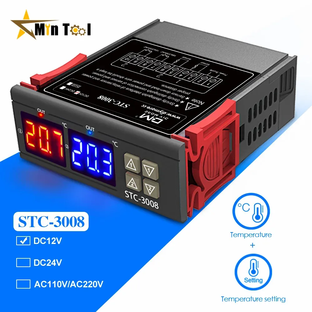 STC-3008 Dual LED Digital temperaturkontroller Termostat Thermoregulator Inkubator 12V 24V 110V 220V för industriellt verktyg