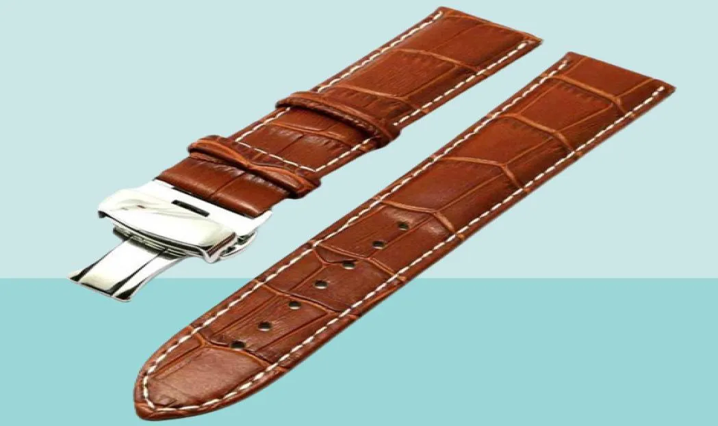 High Quality 18mm 20mm 22mm Black Brown Leather Watch Band Wristwatch Strap Replacement Bracelet Spring Bars Push Button Hidden Cl8214072