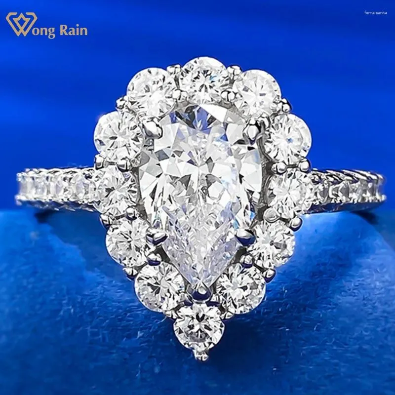 Küme Yüzükleri Wong Rain 925 Sterling Gümüş 6 9 mm Armut Kesim Laboratuvar Safir Taş Düğün Güzel Takı Nişan Yüzüğü Kadın Hediyeleri