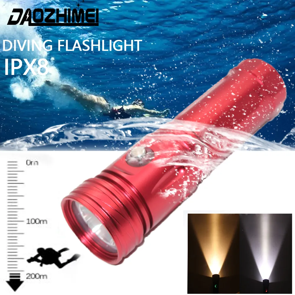 IPX8 Nurkowanie latarki 1000 lumens Profesjonalne wodoodporne nurkowanie flashligh XM-L2 LED przenośna 200 m podwodna pochodnia nurkowania