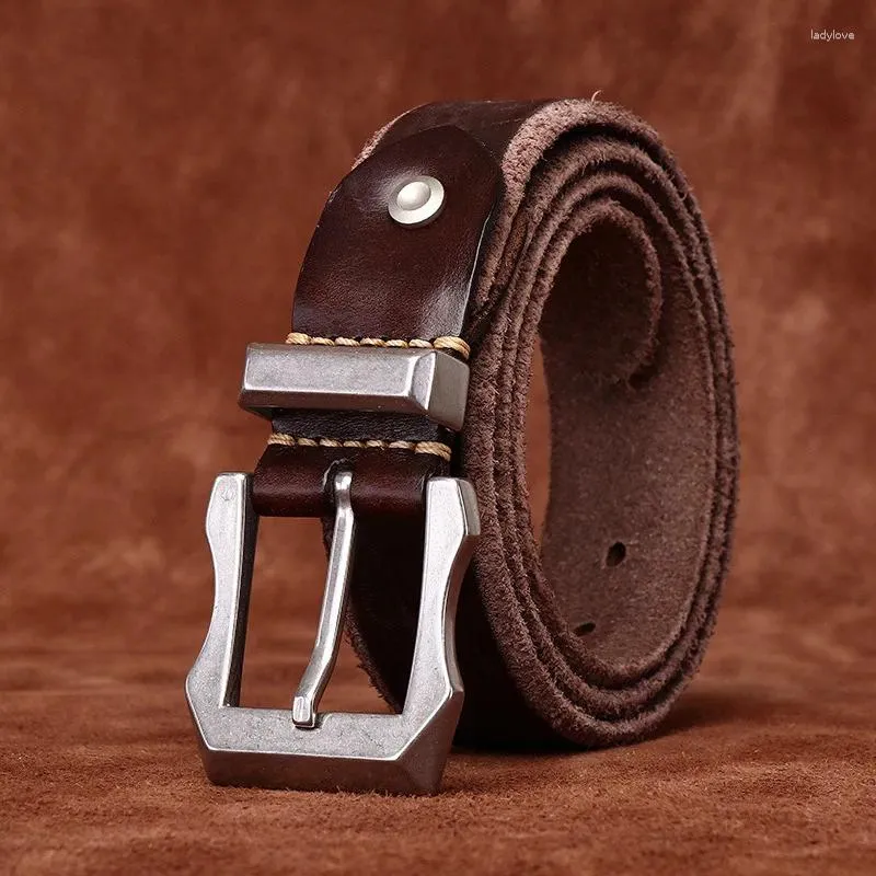 Belts Rough Domineering Trendy Personalized Thickened Top Layer Cowhide Leather Men's Belt Tough Guy Stainless Steel Buckle