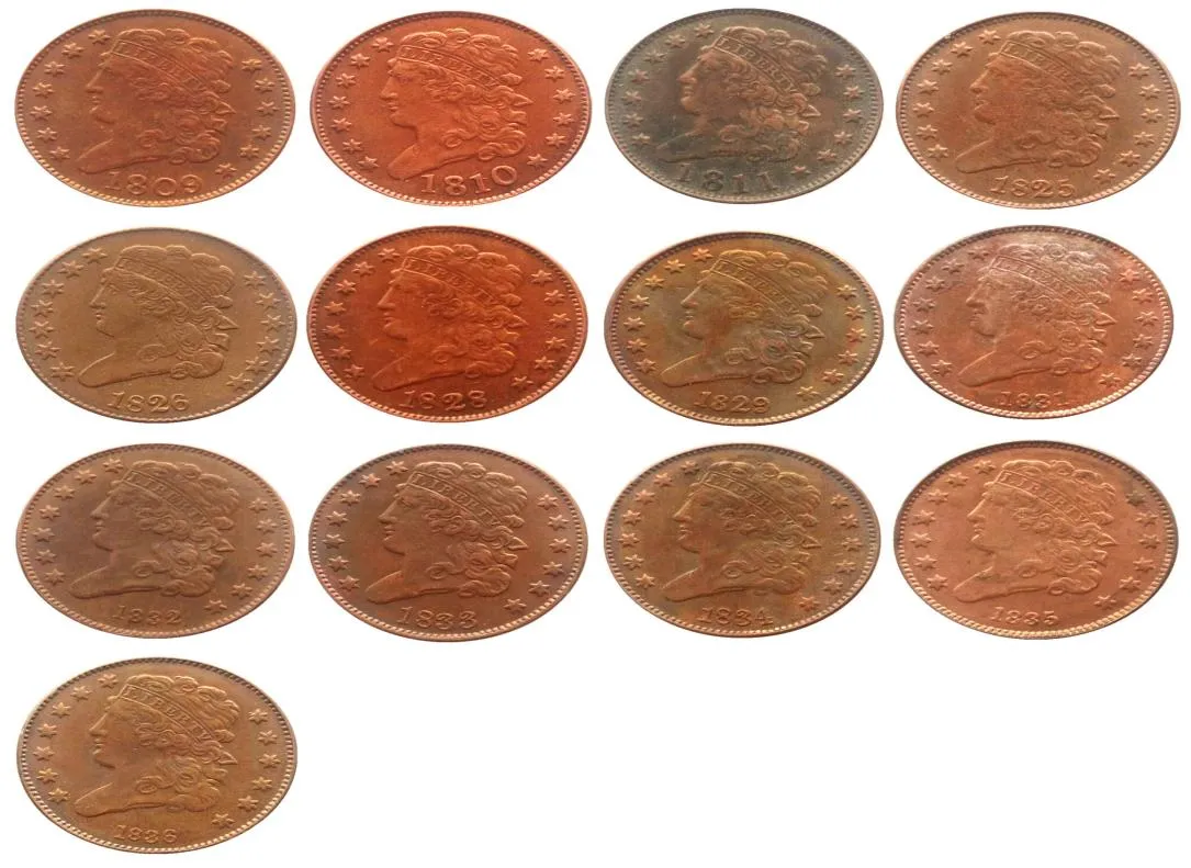 USA Craft Classic Head Half Cents 1809 1836 13 -RADES DATY WYBRONY 100 MIPOWY MONET MOSSUNKI DEKORACJA DOMOWA A1211023