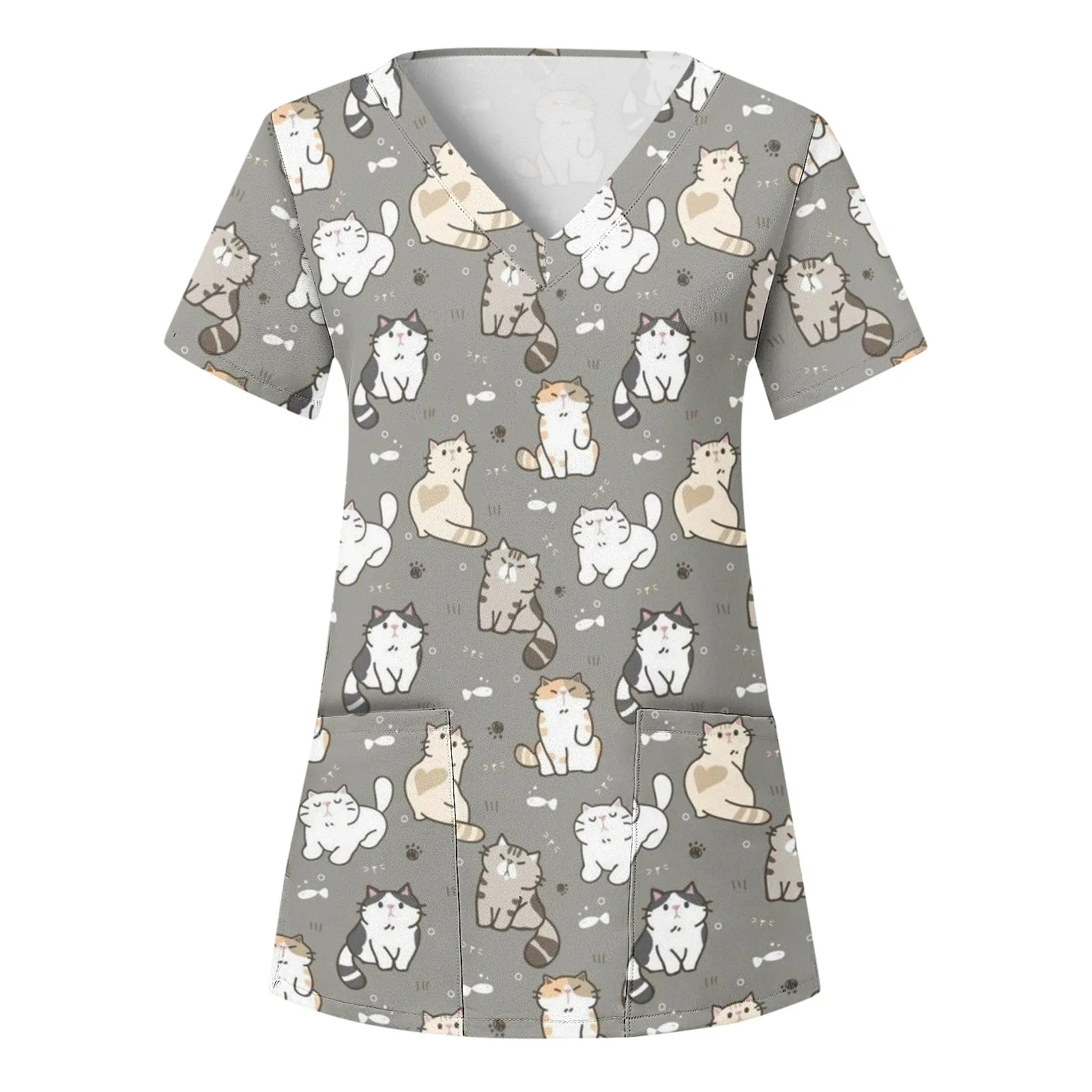 Women Cat Animal Printed Medical Nurse Unifor