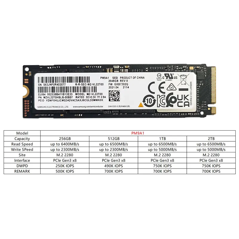 Samsung PM9A1 M.2 2280 NVMe Internal SSD, 128GB 2TB From