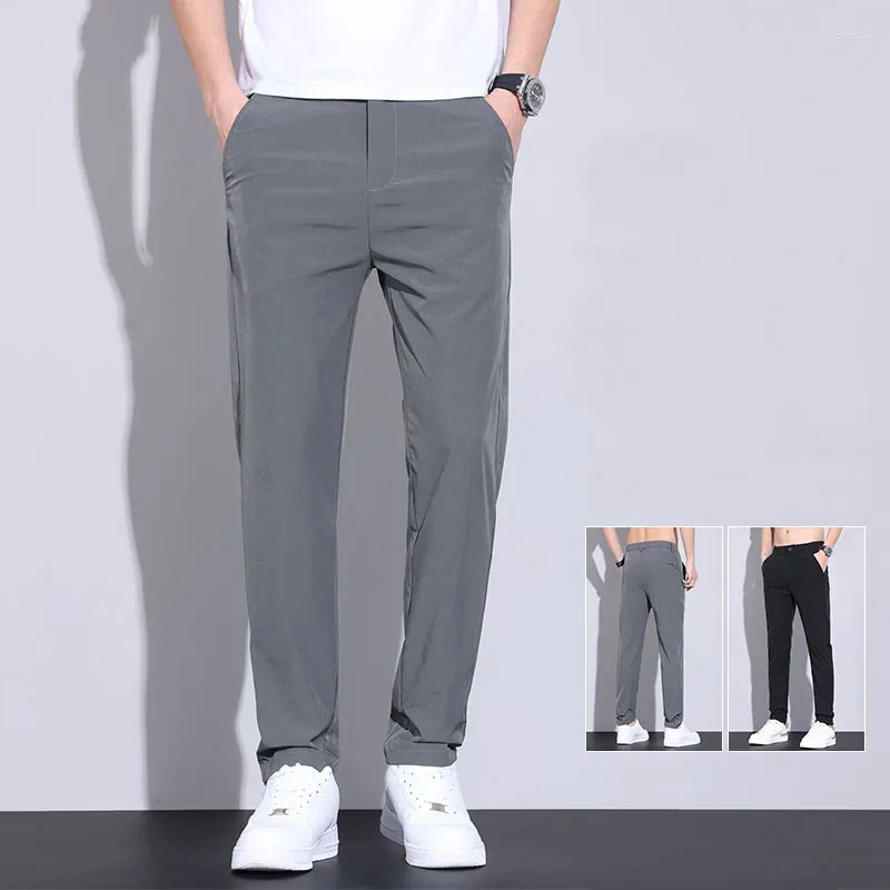 Pantaloni maschili estate sottile seta ghiacciata casual seta solida grigio nero normale fit classici business lavoro in stile coreano più pantaloni