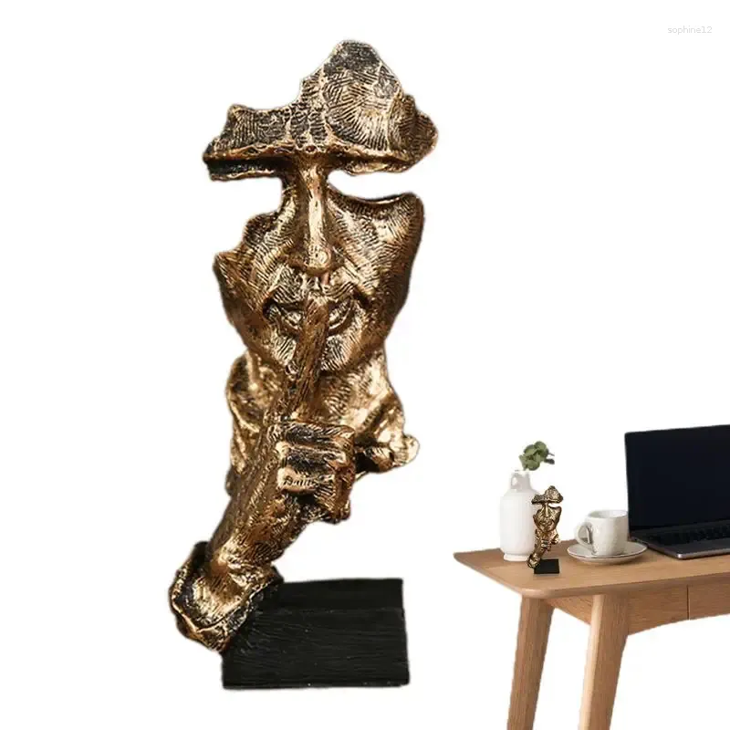 Les figurines décoratifs Silence sont la statue d'or Sculpture Sculpture Resin Desktop Decor Creative Men Silent Men Face Figurine Home Living Room