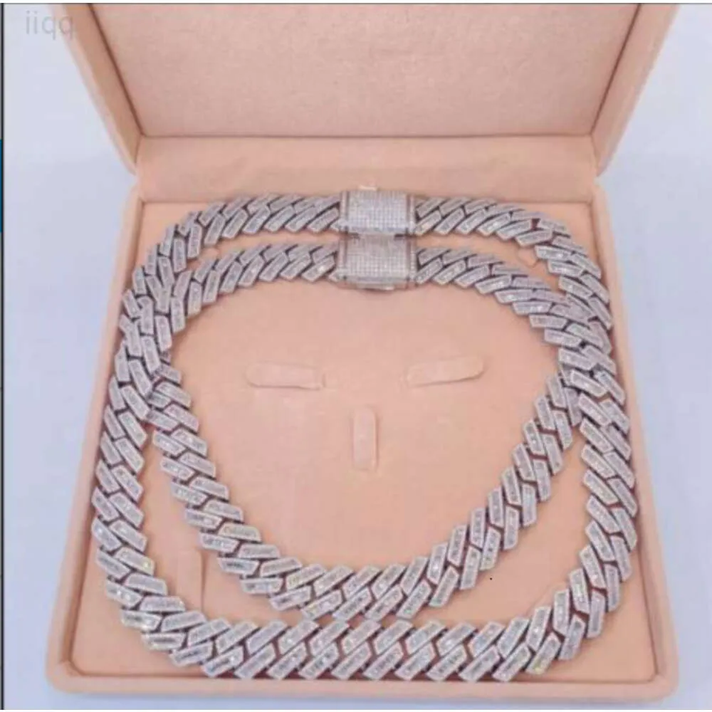 2024 Nouveau design Jewelry Silver 925 VVS Round et Baguette Moisanite Cubain Link Diamond Chain Hip Hop Collier