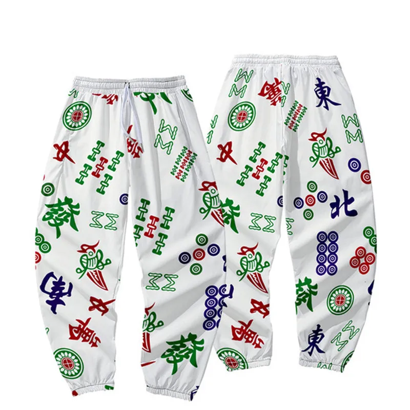 China Mahjong 3D Impressão digital Sorto Men Multi Pocket Cargo Longo Pant Harajuku Troushers calças de streetwear