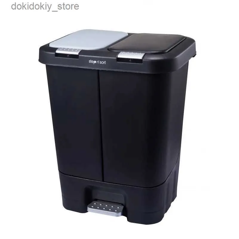 Waste Bins Step N Sort Dual Plastic Trash and Recycle Bin with Slow Close Lid Black 11 al L49