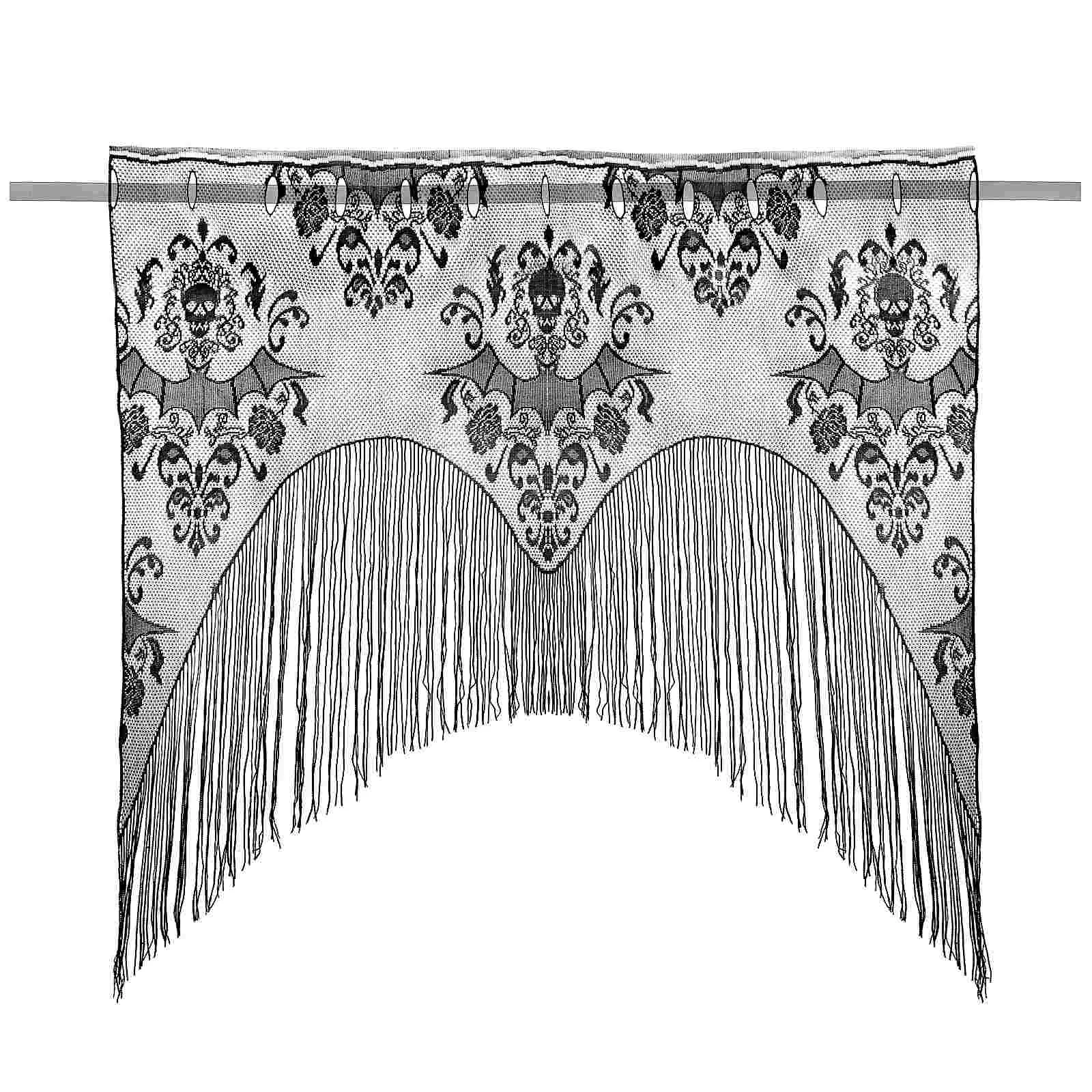 Curtain Halloween Window Black Lace Curtains Fringe Shades Wall Hanging Door Background Props Mantel Scarf