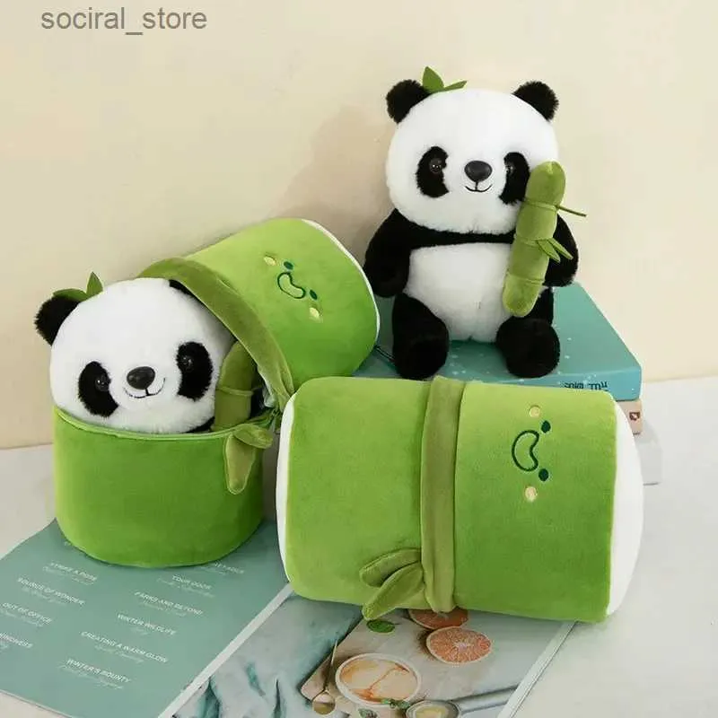 Stuffed Plush Animals Bamboo Tube Panda Holding Bamboo Kids Gift Cute National Treasure Giant Panda Doll Fubao Huahua Gift Sofa Decoration 25cm L411