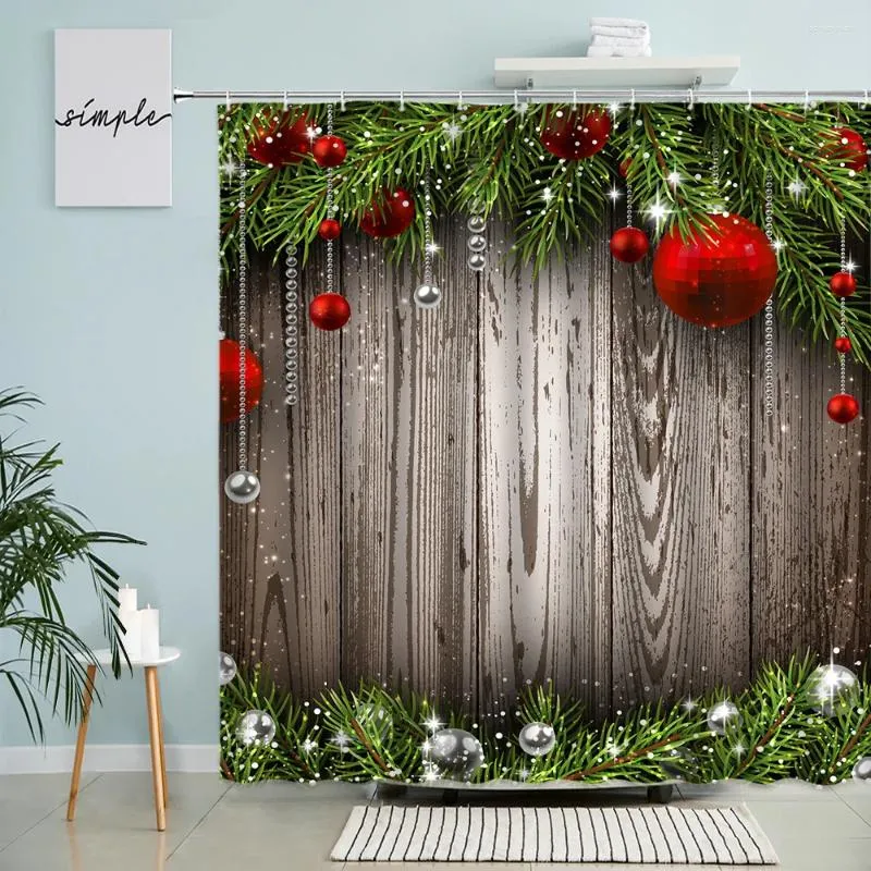 Rideaux de douche rideau de thème de Noël rétro ancienne panneau en bois cadeau de fête de vacances décor de salle de bain avec ensemble de crochets pending étanche écran