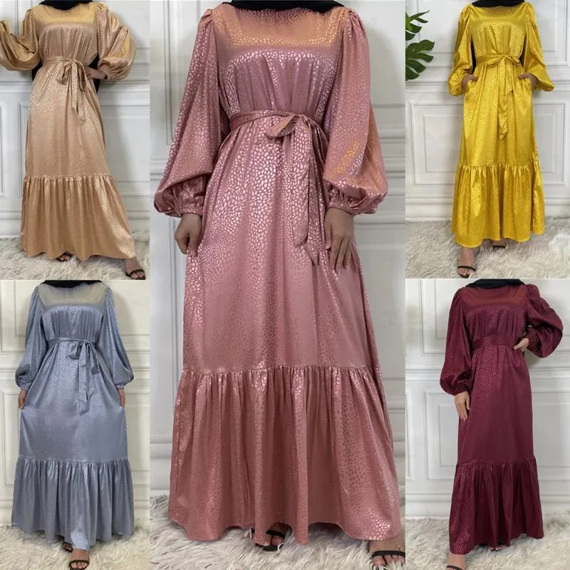Ethnic Clothing Luxury Satin Solid Women Long Dress Muslim Ramadan Islamic Abaya Arab Turkey Malaysia Middle East Dubai Caftan Maxi Robe
