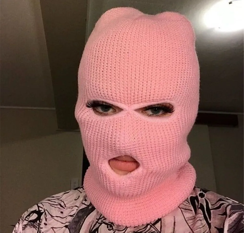 帽子 MASU MULTI STRIPE BALACLAVA(PINK) aoozleny 3-Hole Two Color Knitted Hats Ski Mask Balaclava