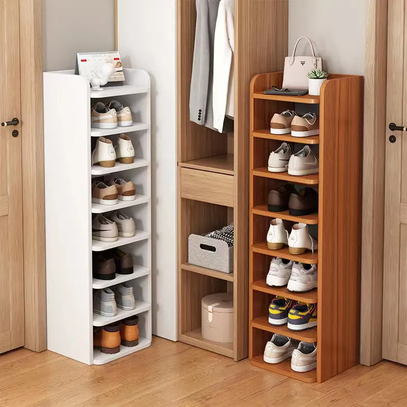 Wooden Shoe Organizer Space Saving Cabinet with Vertical Closed Shelf for Hallway