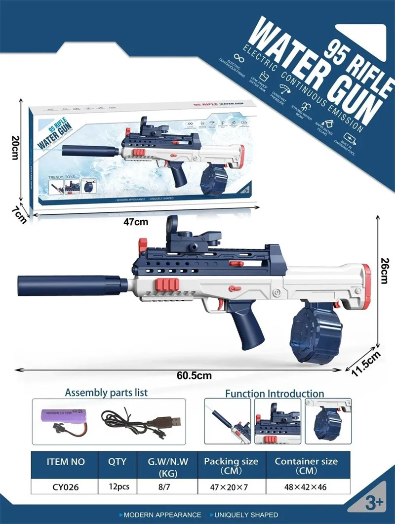 Elektriska vattenpistoler Högkapacitet Automatisk spray Toy Water Guns Pistol för 4-8 år åldrar Olds skjuter upp till 32 fot Summer Pool Party Toys for Kids and Adults AA88