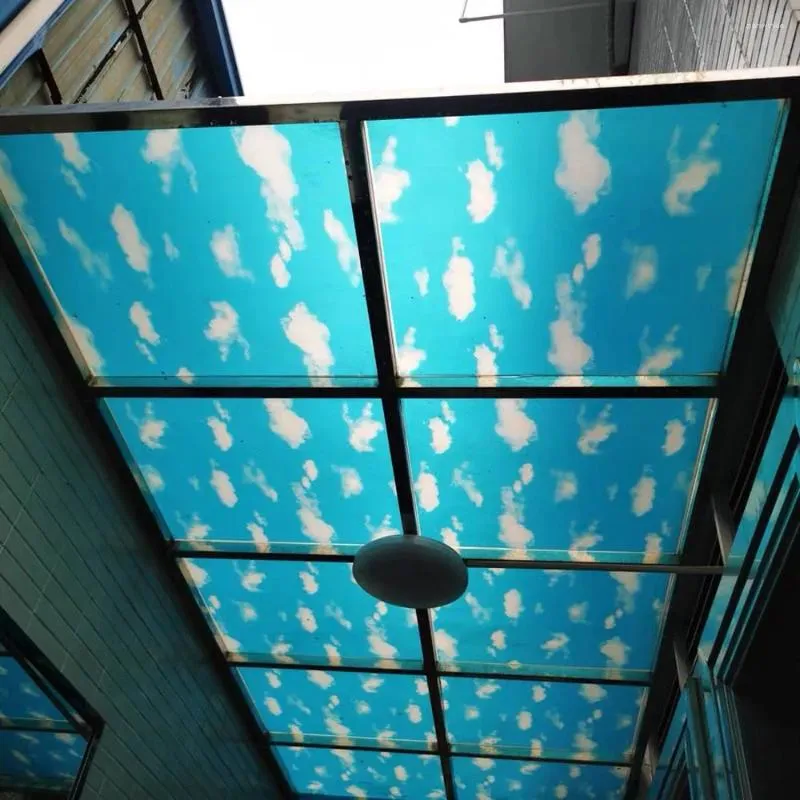 Vensterstickers 60x200cm Blue Sky Sky White Cloud Decoratieve film ONEAQUE ZELFLIJST BALCONE DAK SAMENKAMER SAMENKAARS SADING Glass Sticker