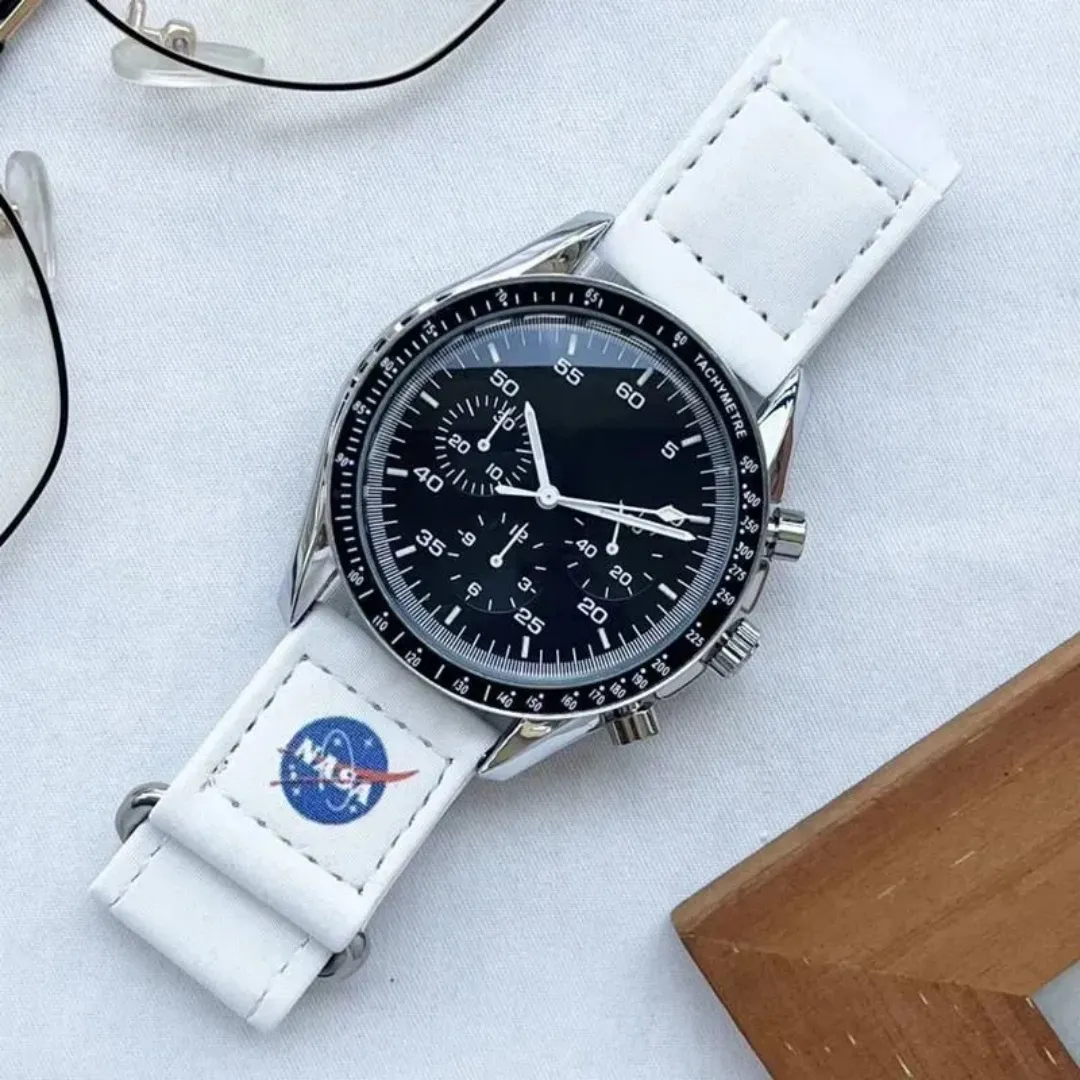 أوميغ ستة إبر سافير كوكب مون مون رجال كامل الوظيفة الكاملة Quartz Chronograph Mission Mission to Mercury 42mm Nylon Limited Edition Master Wristwatches G16