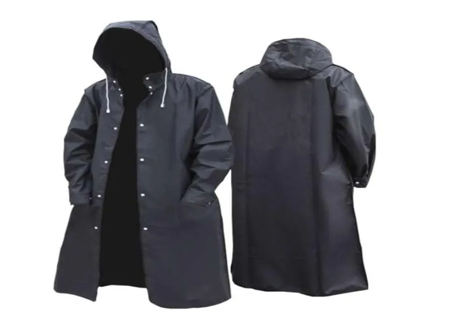 Mode noir adulte imperméable long imperméable femmes hommes coulage de pluie à capuche pour randonnée extérieure de la pêche de voyage épaissie 210924247138