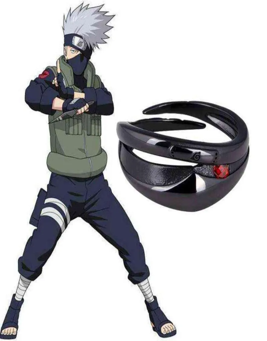 Anime jóias hatake kakashi 925 prata esterlina máscara ajustável anel de cosplay acessório para homens anéis de dedos de natal presentes de aniversário h6256489