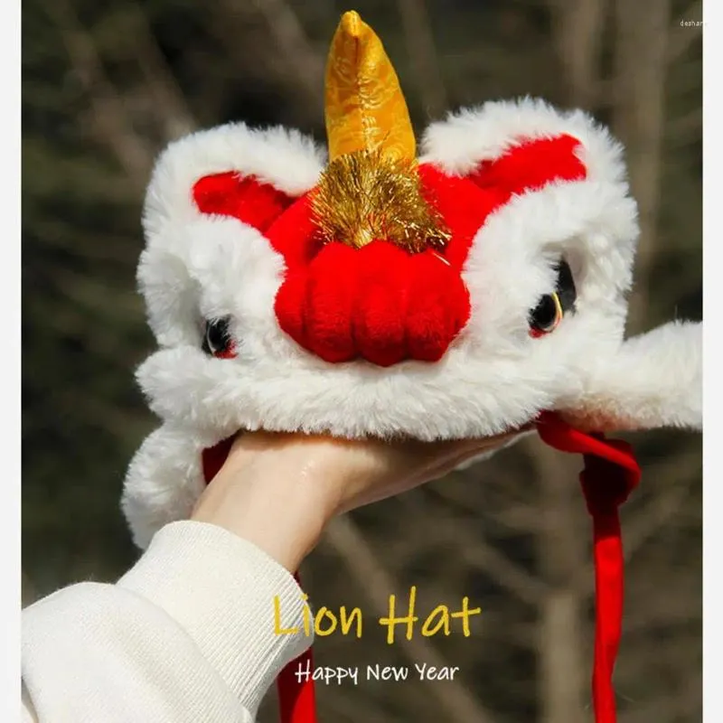 Odzież dla psów urocza rok zwierzaka czapka lwa ciepła wkładka polarowa miękka wygodna chińska styl koty psy