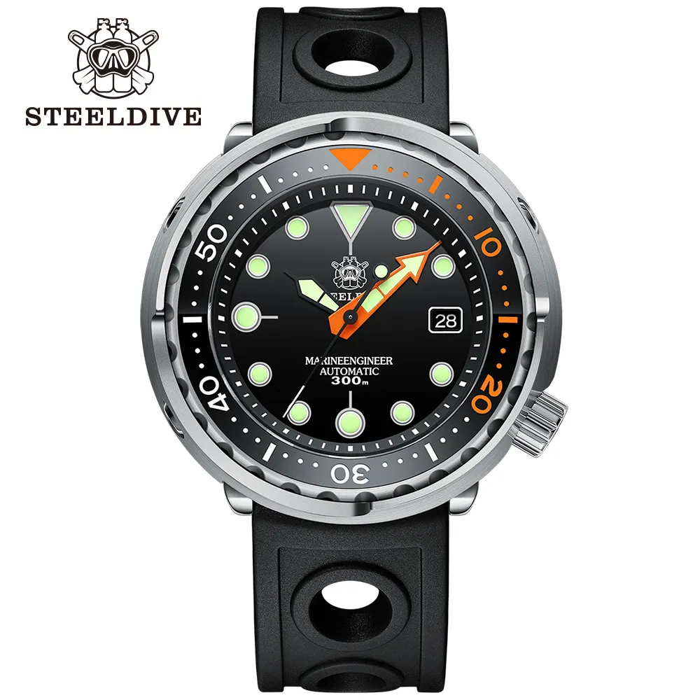 Zwarte rubberen band 47,5 mm stalen kast Super Luminous Black Dial 300m waterdichte keramische ringtonijn tonijn kan duiken op NH35 -beweging