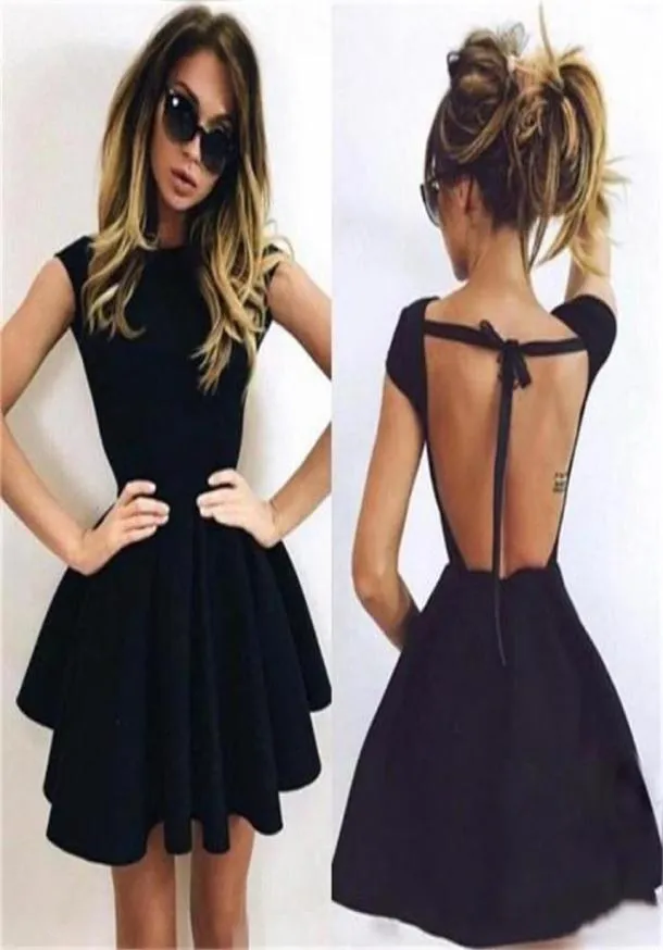 2018 Cap Sleeve mini robe de fête bon marché courte courte cocktails de cocktails de soirée tenue sexy ouverte arrière petit noir habitage 8506779