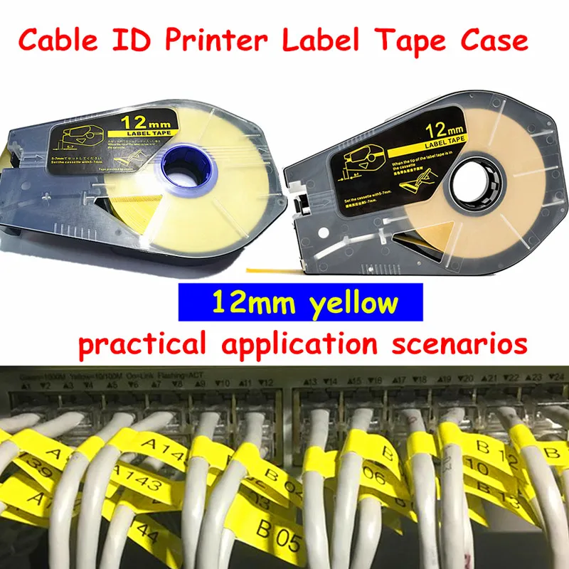 Etichetta del nastro marcatore cavo Case12MMX30M DR-1112Y Adesivo da scrivere inchiostro giallo per ID cavo Stampante MK1100, MK2500 M-1 PRO 11 MK2100